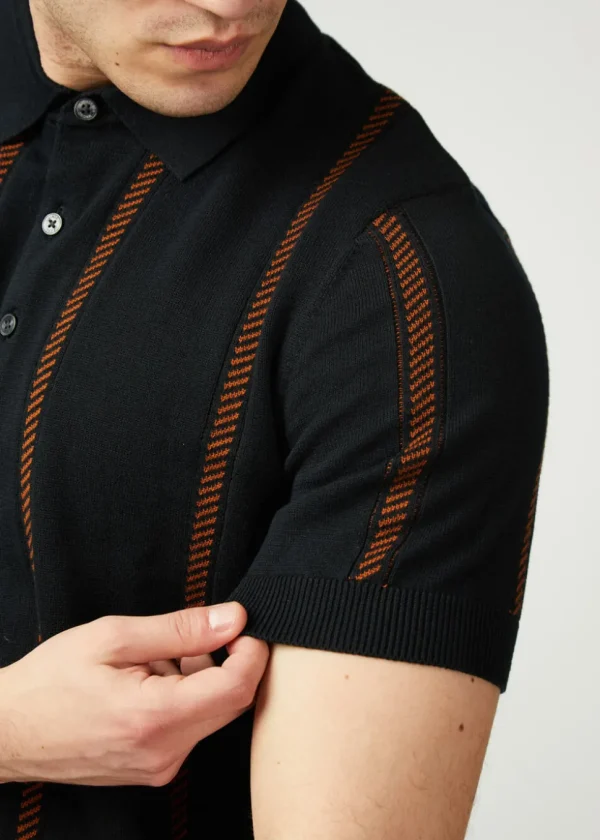 Ben Sherman Jaquard Stripe Polo Black