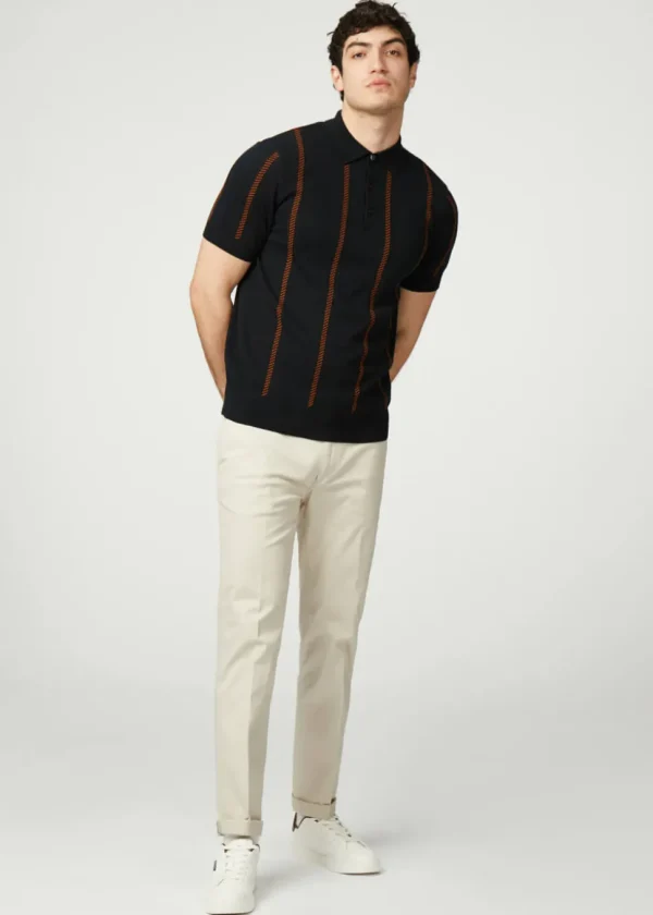 Ben Sherman Jaquard Stripe Polo Black