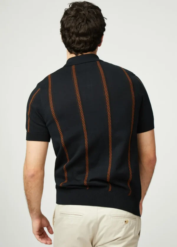 Ben Sherman Jaquard Stripe Polo Black