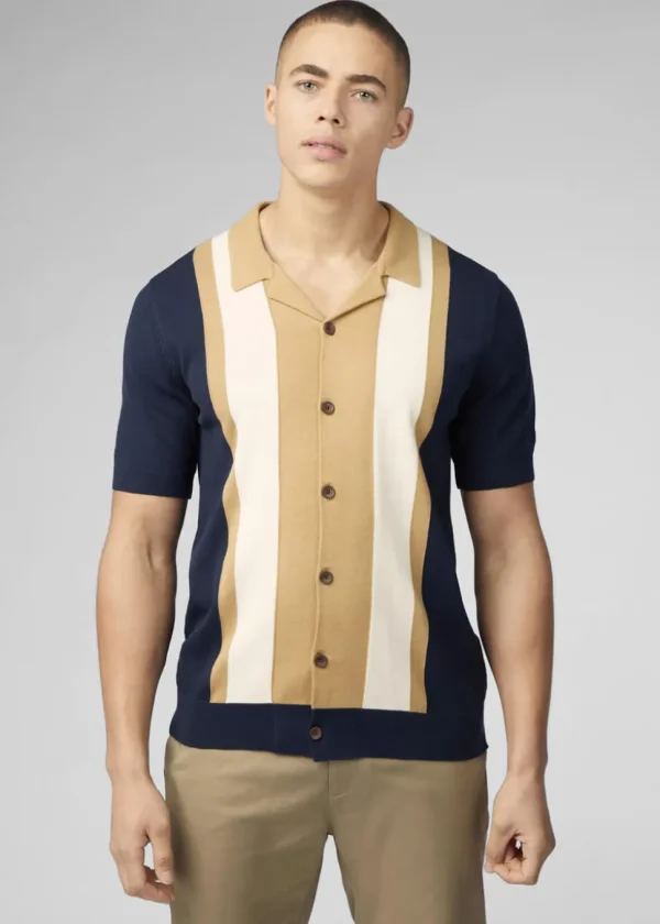 Ben Sherman Resort Neck Button Through Polo Dark Navy