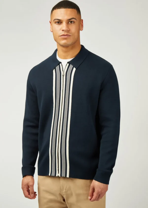 Ben Sherman Textured Zip Through Cardigan in Navy