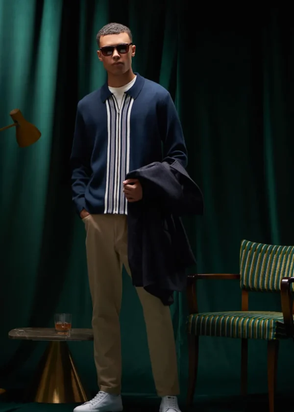 Ben Sherman Textured Zip Through Cardigan in Navy
