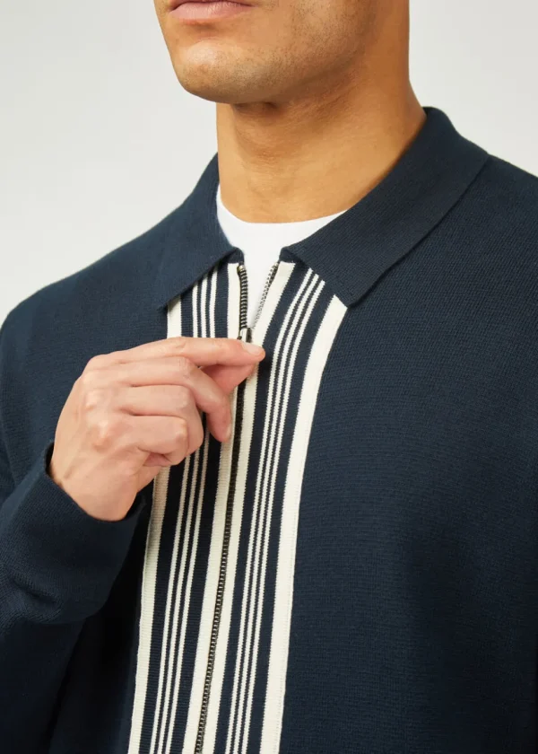 Ben Sherman Textured Zip Through Cardigan in Navy