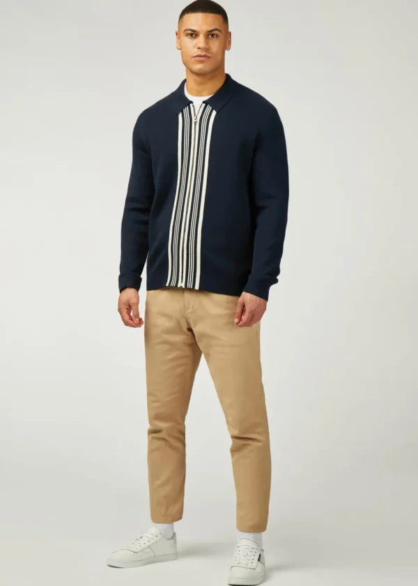 Ben Sherman Textured Zip Through Cardigan in Navy