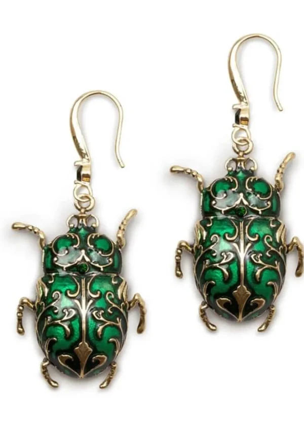 Bill Skinner Antique Beetle Drop Earrings Green