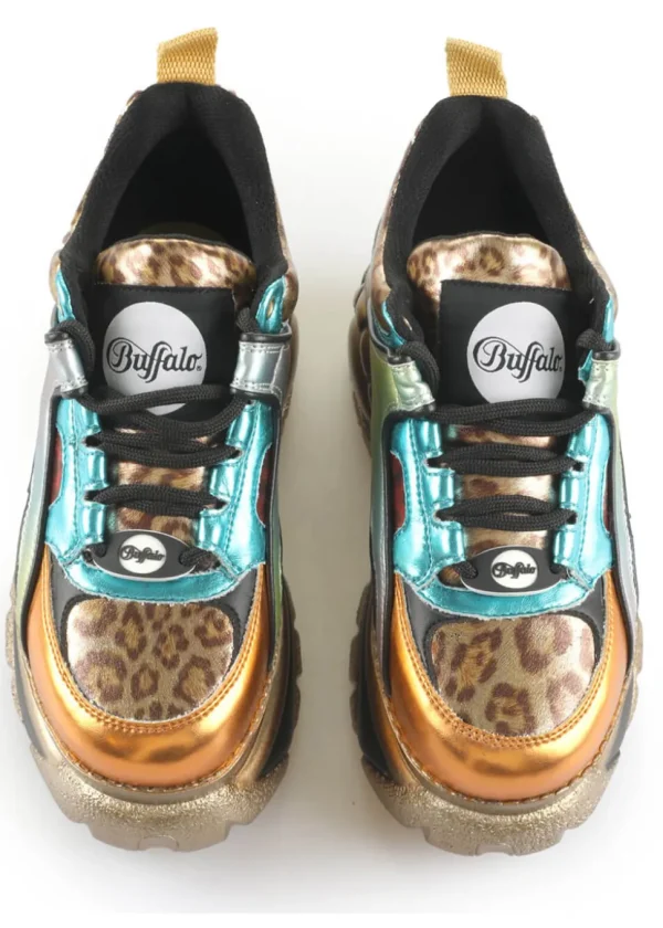 Buffalo London 1339-14 Rev Vegan Platform Sneakers in Pink Aqua Orange Leo