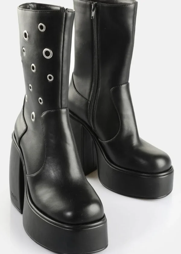 Buffalo London Heart Riv Platform Boots Black