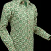 Chenaski Men Dotsgrid 70's Shirt Cream Green