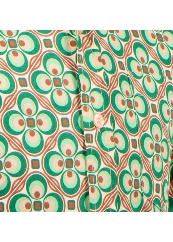 Chenaski Men Dotsgrid 70's Shirt Cream Green