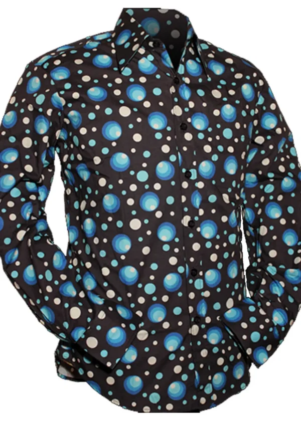 Chenaski Mens Dots & Spots 70's Shirt Navy