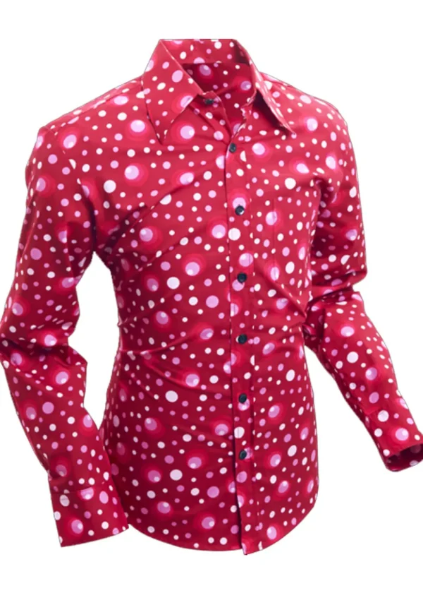 Chenaski Mens Dots & Spots 70's Shirt Bordeaux