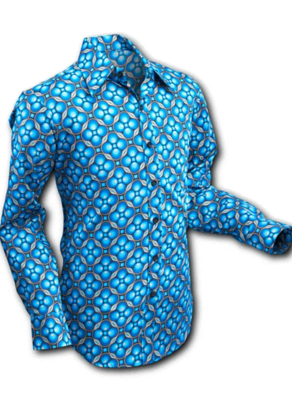 Chenaski Mens Dotsgrid 70's Shirt Petrol