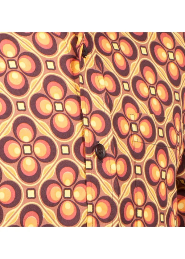 Chenaski Mens Dotsgrid 70’s Shirt Brown Orange