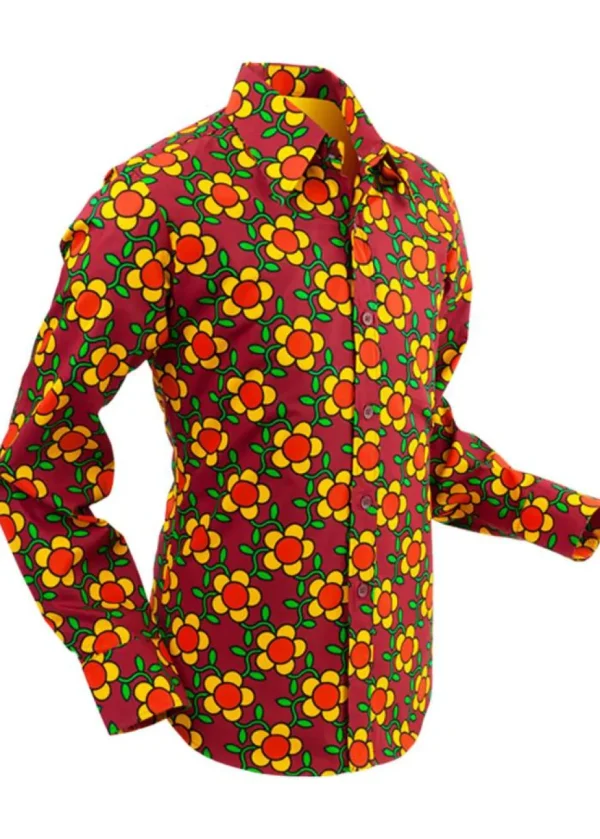 Chenaski Mens Flowergrid 70's Shirt Brown