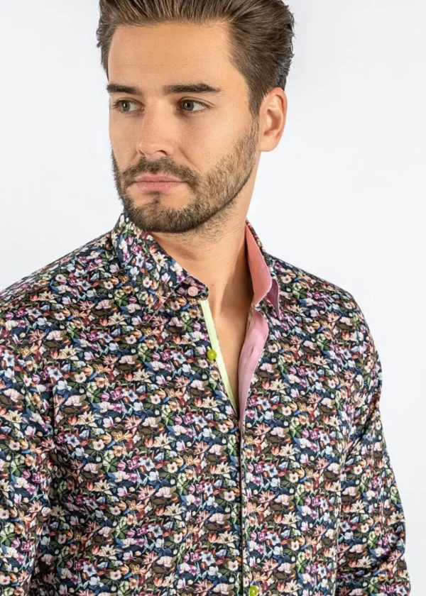 Claudio Lugli Heren Full On Floral Shirt Black