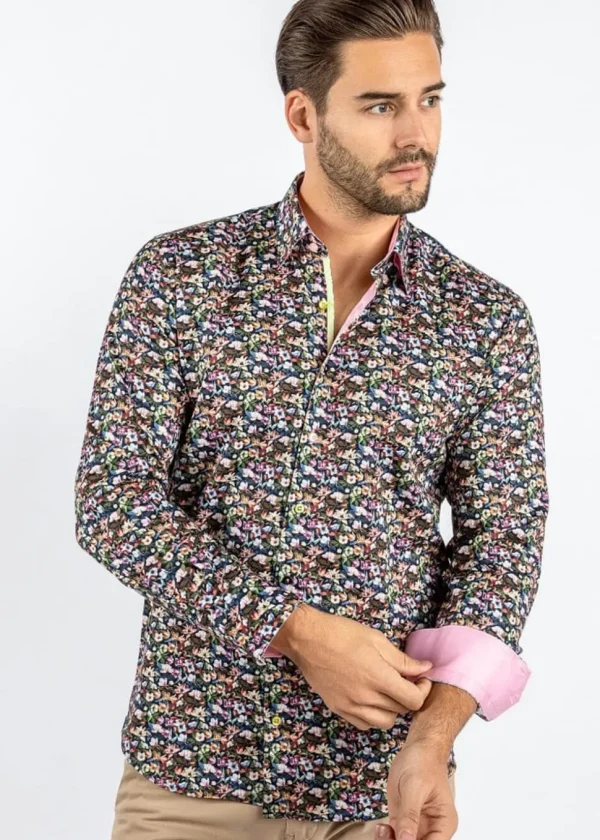 Claudio Lugli Heren Full On Floral Shirt Black