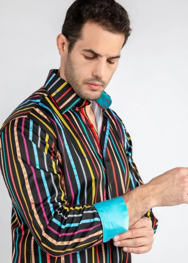 Claudio Lugli Heren Measure Tape Stripe Shirt Black