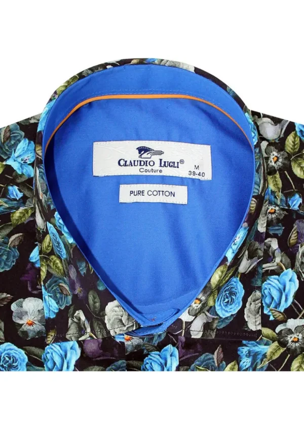 Claudio Lugli Mens Blue Florals Overhemd Blue