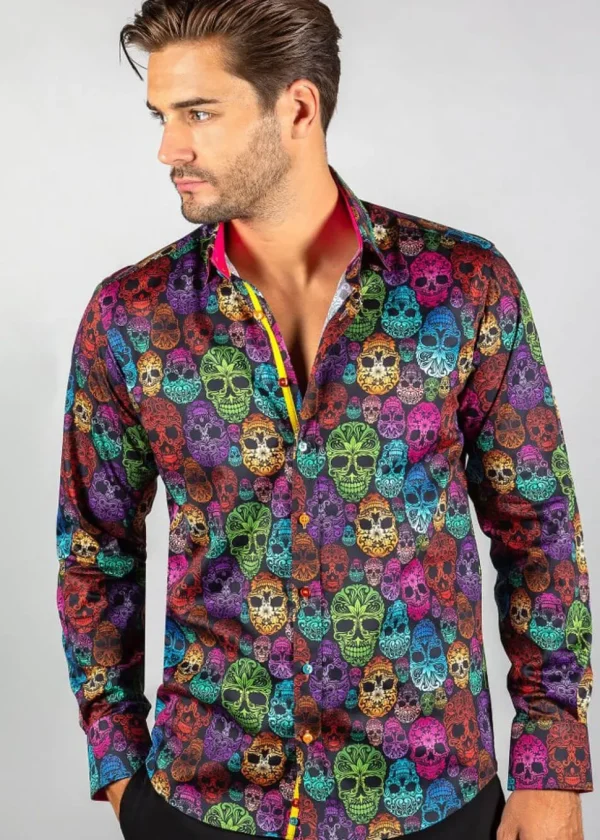 Claudio Lugli Mens Bright Skulls Shirt Black