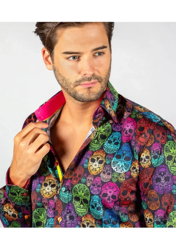 Claudio Lugli Mens Bright Skulls Shirt Black