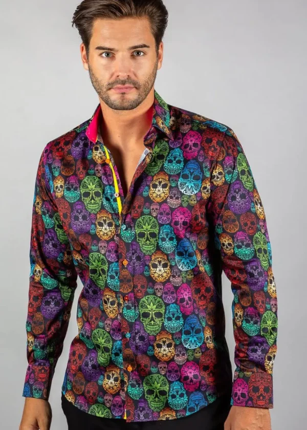 Claudio Lugli Mens Bright Skulls Shirt Black