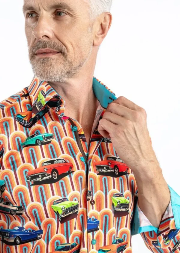 Claudio Lugli Mens Retro Cars Shirt Orange