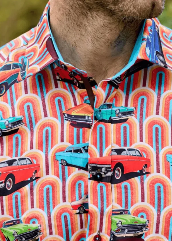 Claudio Lugli Mens Retro Cars Shirt Orange