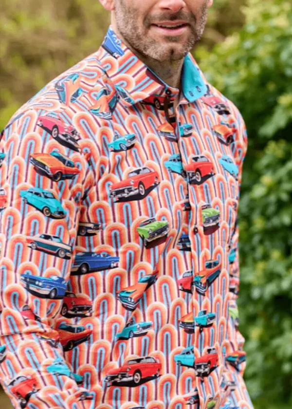 Claudio Lugli Mens Retro Cars Shirt Orange