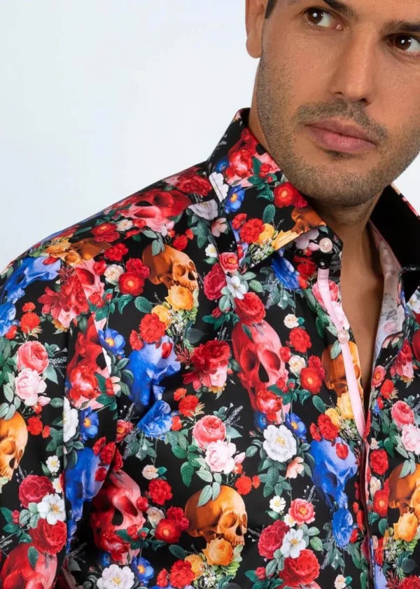 Claudio Lugli Mens Skulls & Roses Shirt Black