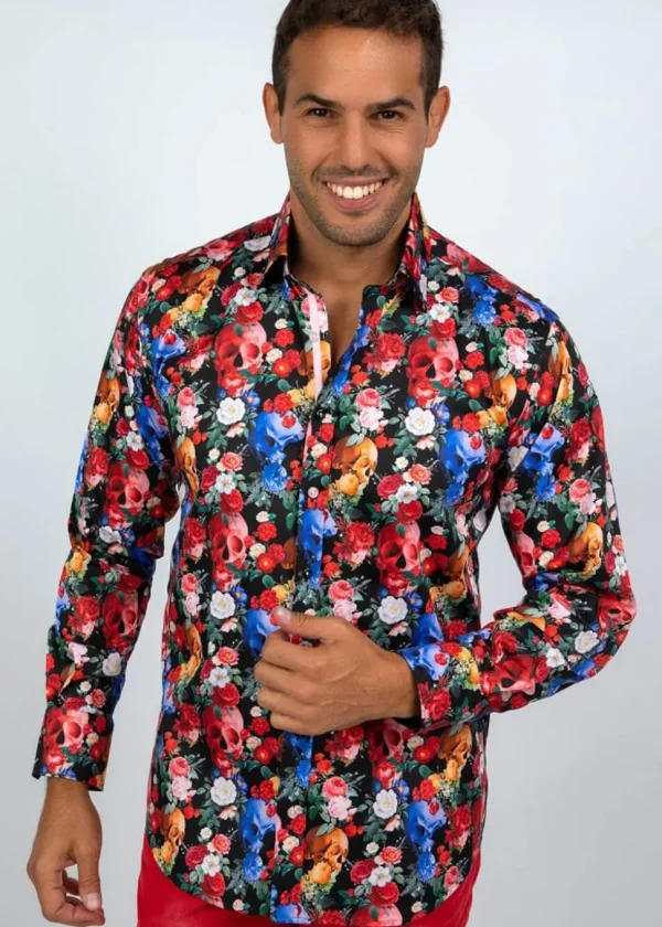 Claudio Lugli Mens Skulls & Roses Shirt Black