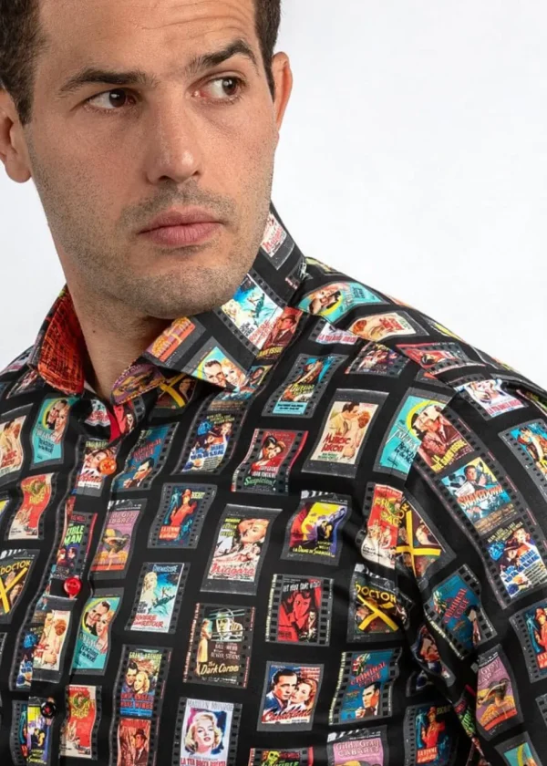 Claudio Lugli Mens Vintage Movie Reels Shirt Black