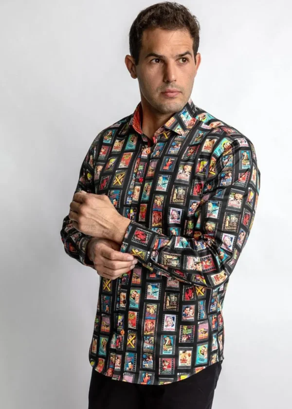 Claudio Lugli Mens Vintage Movie Reels Shirt Black
