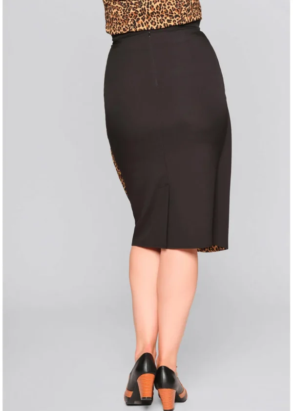 Collectif Anita Leopard Waterfall 50's Pencil Skirt Black