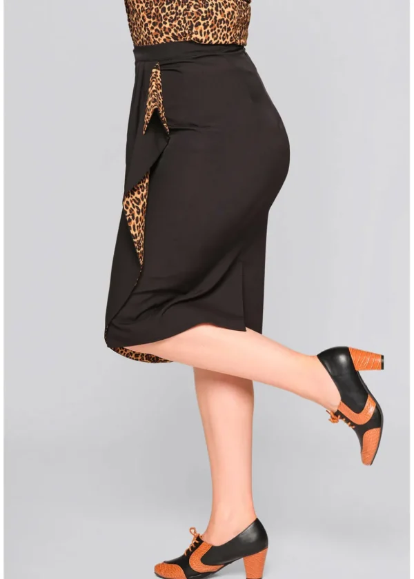 Collectif Anita Leopard Waterfall 50's Pencil Skirt Black