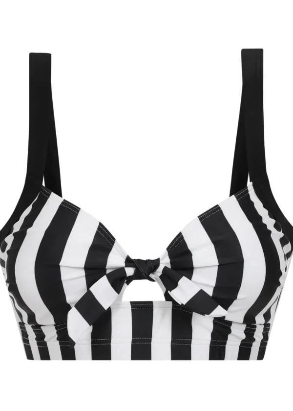 Collectif Beetle Stripe 60's Bikini Top Black White