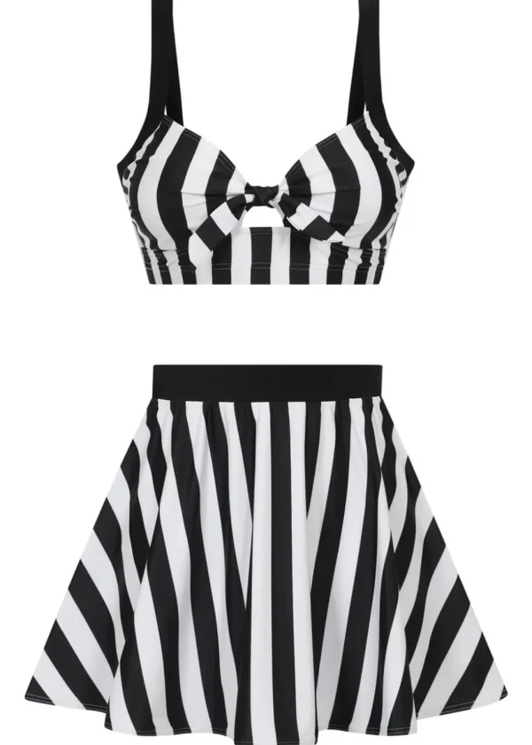 Collectif Beetle Stripe 60's Bikini Skirt with Pants Black White