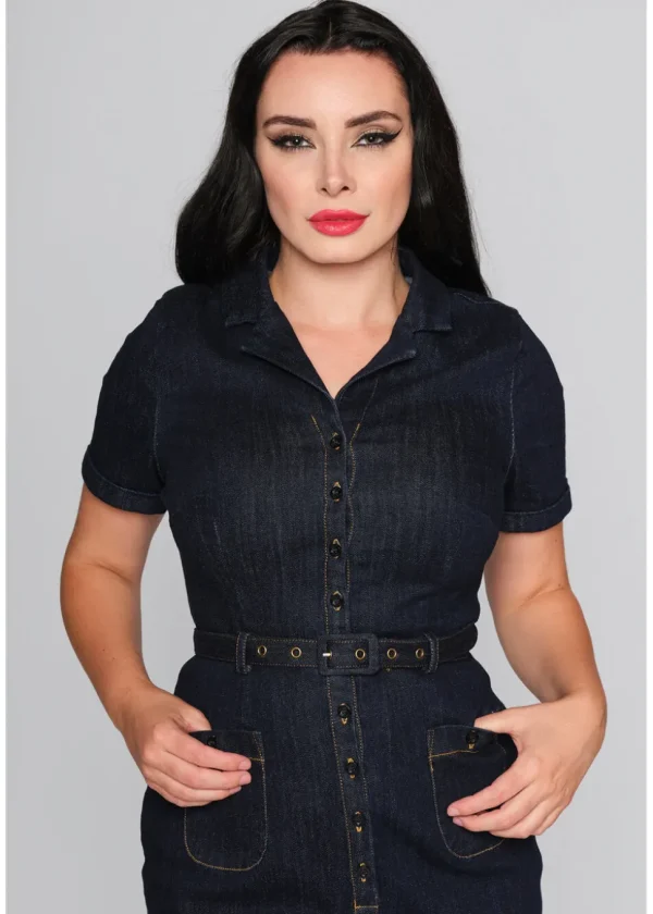Collectif Caterina Denim 50's Pencil Dress Navy