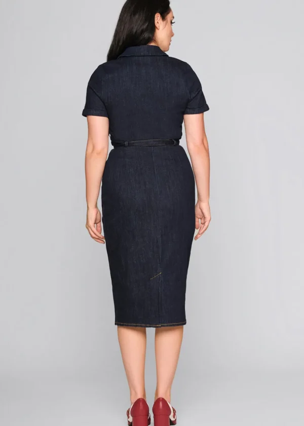 Collectif Caterina Denim 50's Pencil Dress Navy
