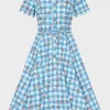 Collectif Caterina Gingham Garden 50's Swing Dress Blue