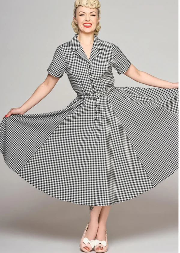 Collectif Caterina Gingham 50's Swing Dress Black White