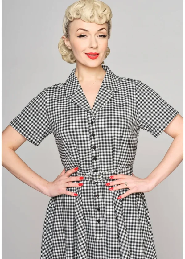 Collectif Caterina Gingham 50's Swing Dress Black White