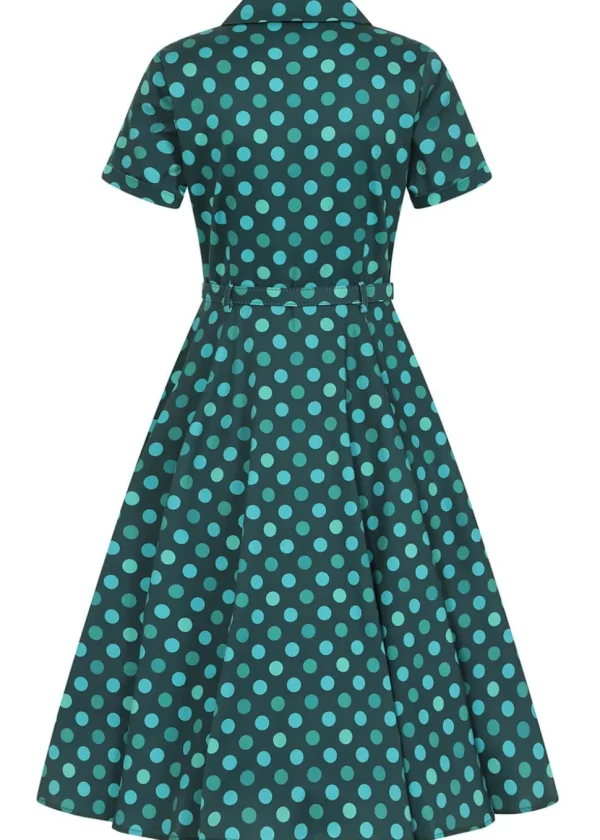 Collectif Caterina Jewel Polka 50's Swing Dress Green