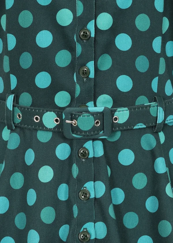 Collectif Caterina Jewel Polka 50's Swing Dress Green