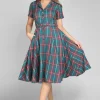 Collectif Caterina Lake Check 50's Swing Dress Teal