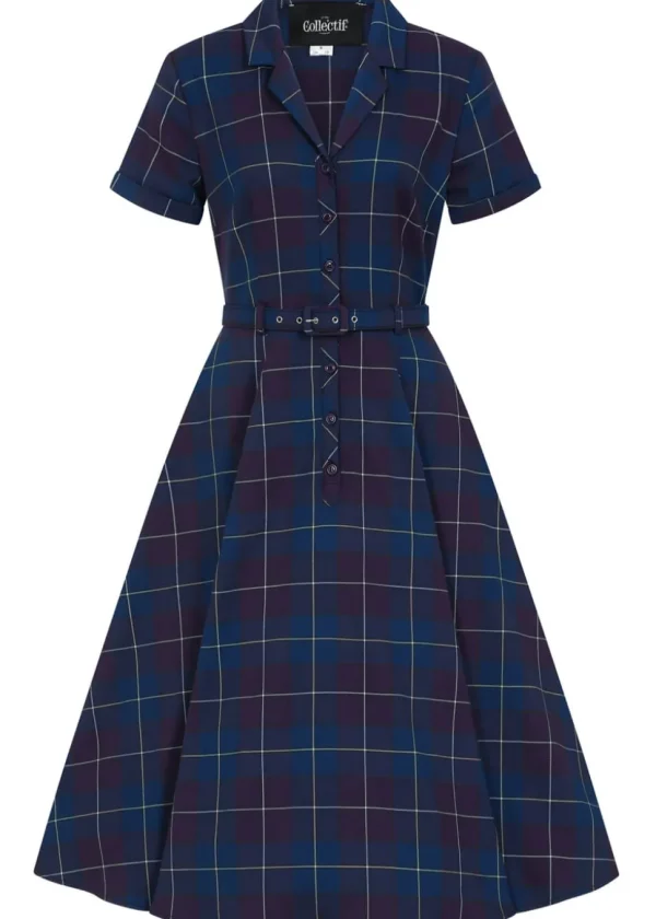Collectif Caterina Mermaid Check 50's Swing Dress Teal
