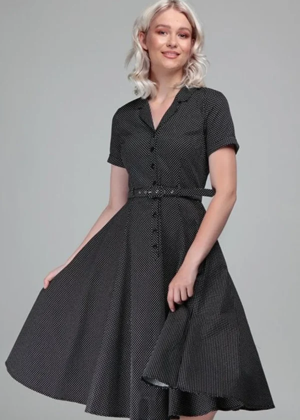 Collectif Caterina Mini Polkadot 40's Swing Dress Black