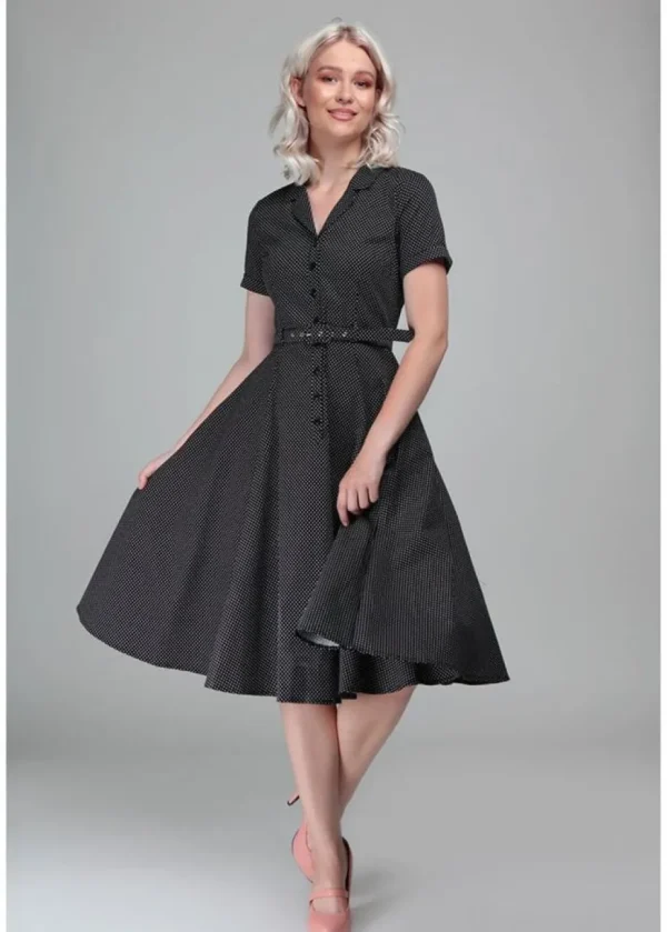 Collectif Caterina Mini Polkadot 40's Swing Dress Black
