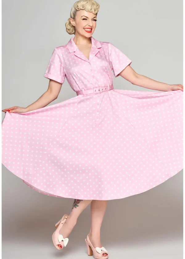 Collectif Caterina Pink Polka 50's Swing Skirt Pink