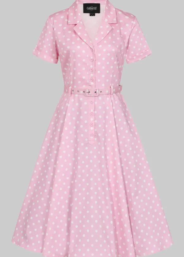 Collectif Caterina Pink Polka 50's Swing Skirt Pink
