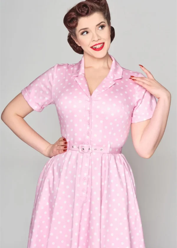 Collectif Caterina Pink Polka 50's Swing Skirt Pink